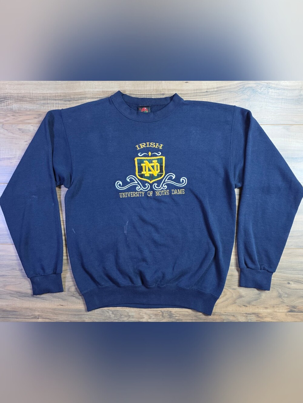 Vintage 90s Notre Dame Fighting Irish Crewneck Sweatshirt Men's Medium Blue